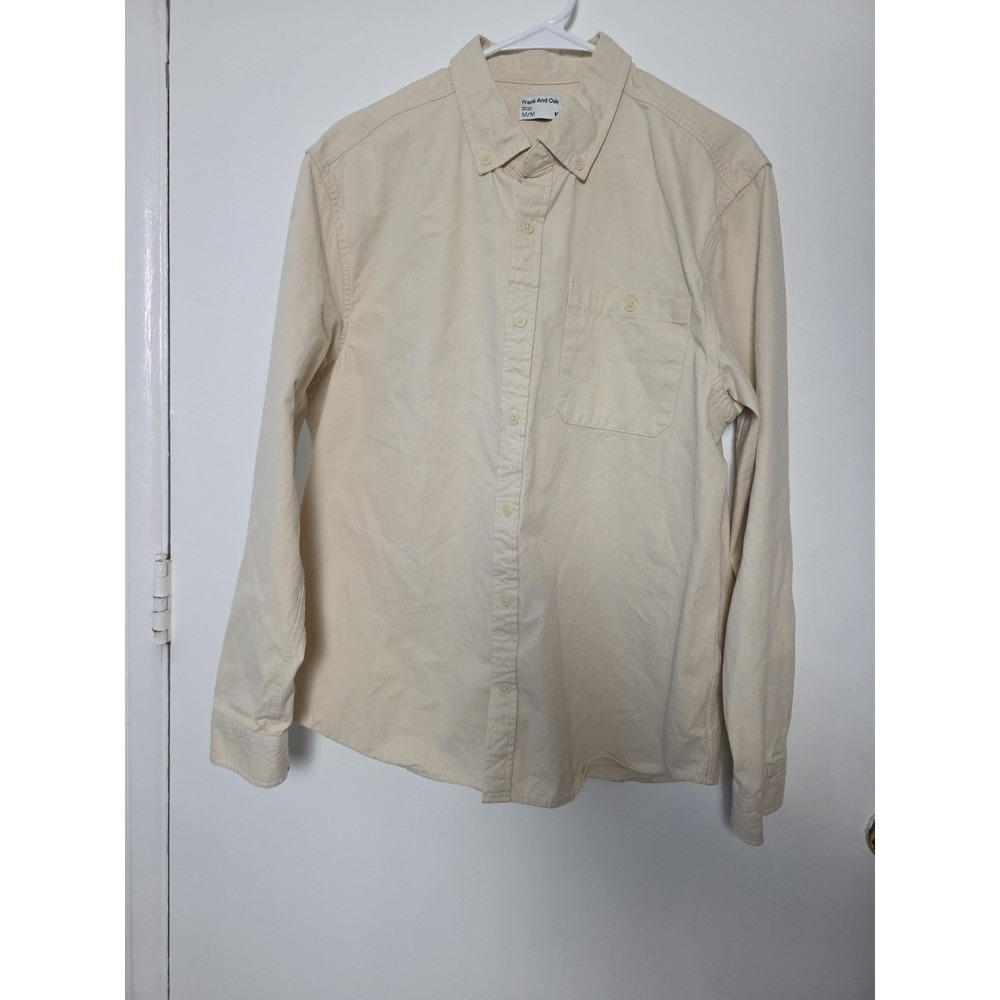Frank And Oak Button Up Shirt Mens Medium Cream Long Sleeve Cotton Heavy